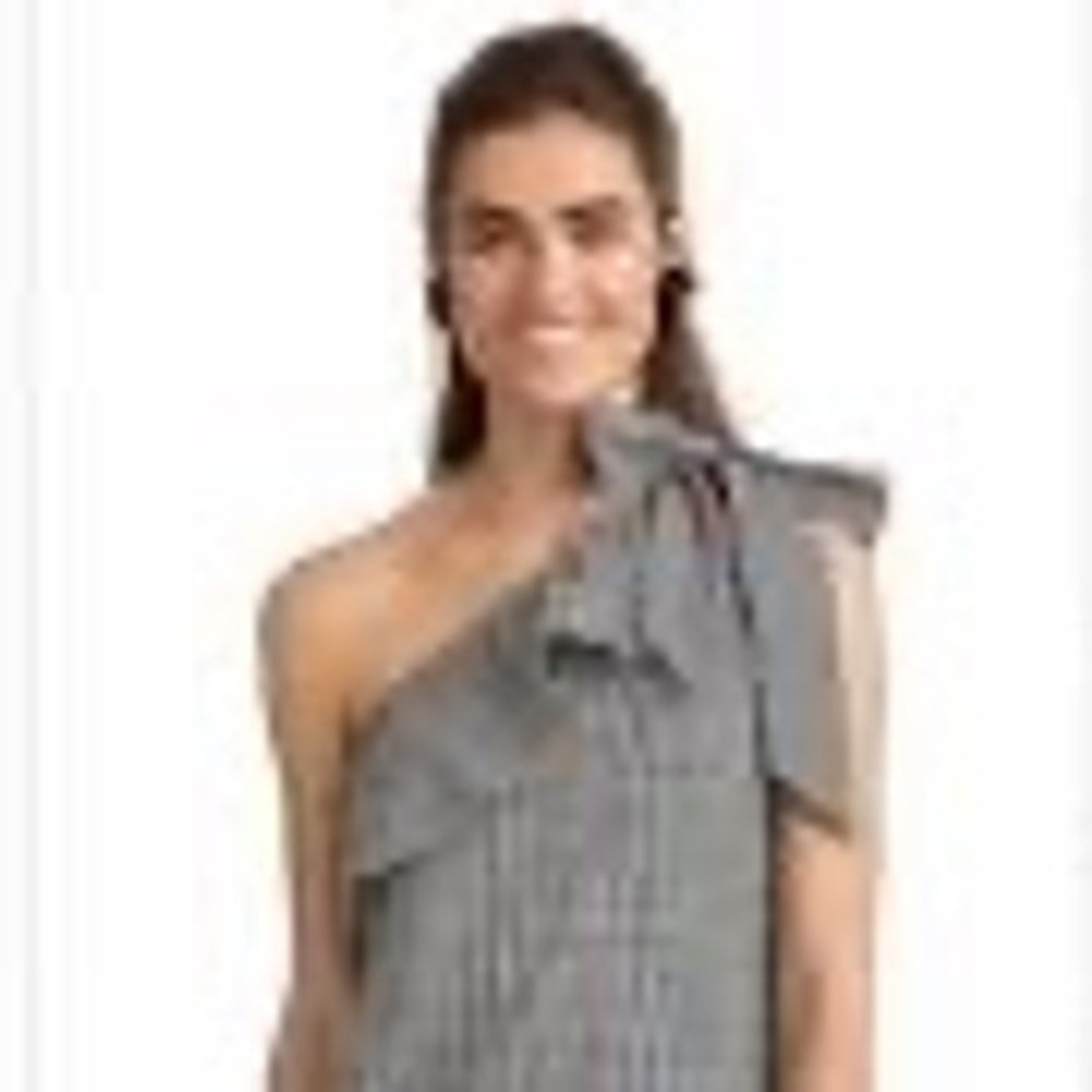 Vineyard Vines Womens Gingham NWT One Shoulder Ruffle Tie Top Black White Size L